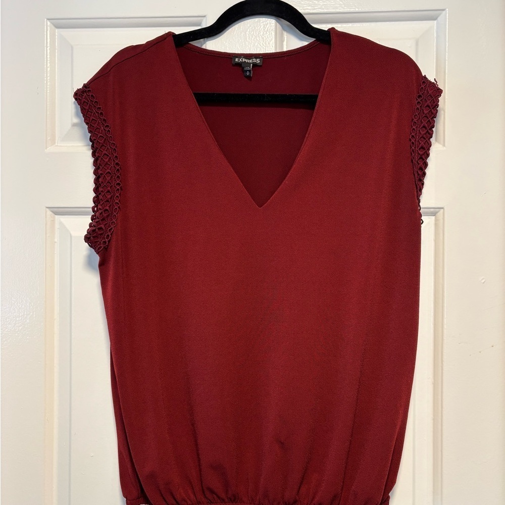 Express Deep Red V-Neck Blouse